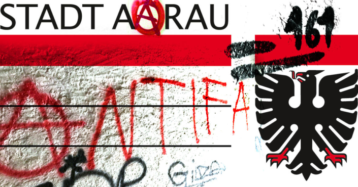 Linksextremismus in der Stadt Aarau: Autonome Linksfaschisten der Juso, Junge Grüne und der Antifa terrorisieren seit Jahren die Stadt Aarau mit illegalen Aktionen und Sprayereien.